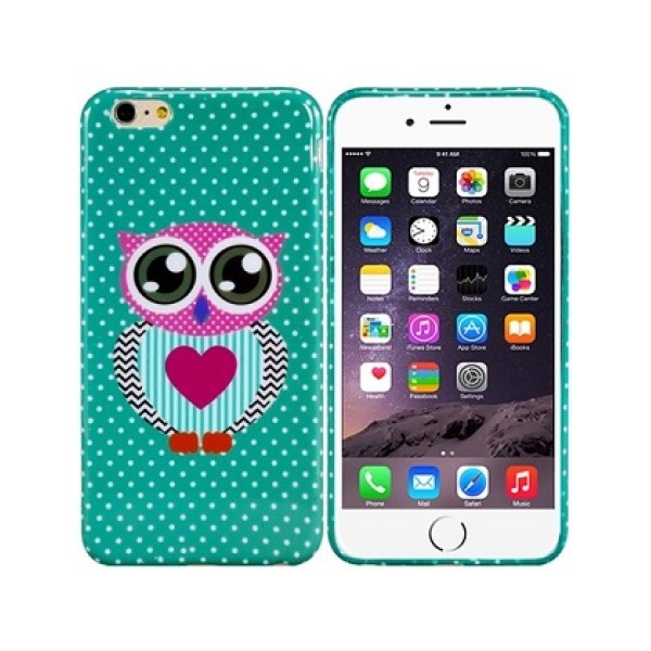 Чехол-накладка зелёного цвета в горошек с изображением совы