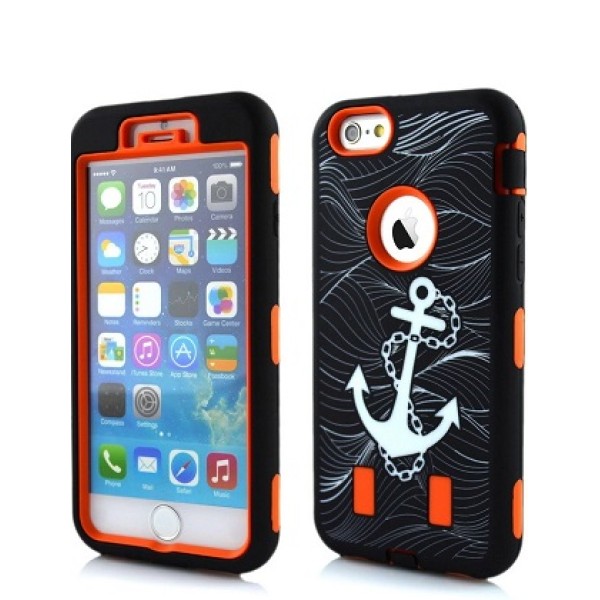 Усиленный чехол чёрно-оранжевого цвета с рисунком якоря