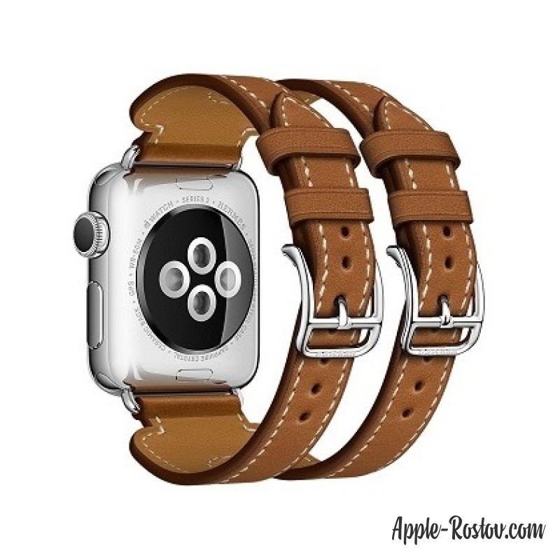 Apple Watch Hermes 38 mm silver/Cuff in leather Barenia Fauve color with double buckle